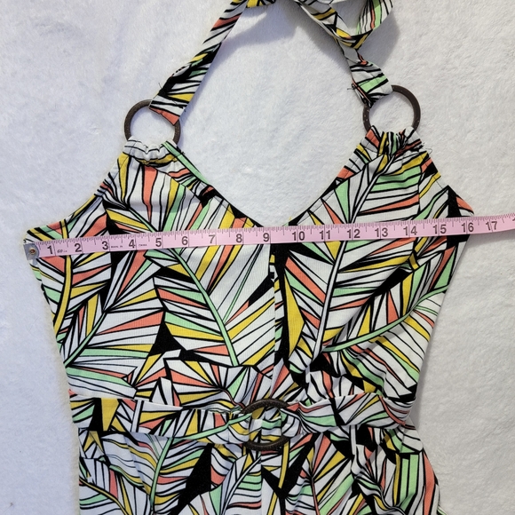 Derek Heart Halter Backless Wide Leg Tropical Retro Jumpsuit Ring Detail Size L - Picture 10 of 12